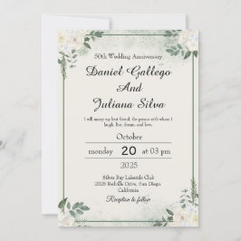 Modern Greenery Wedding Anniversary Invitations Kaart