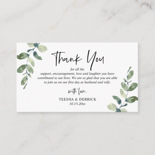 Modern Greenery Wedding Dank je Kaart (Voorkant)