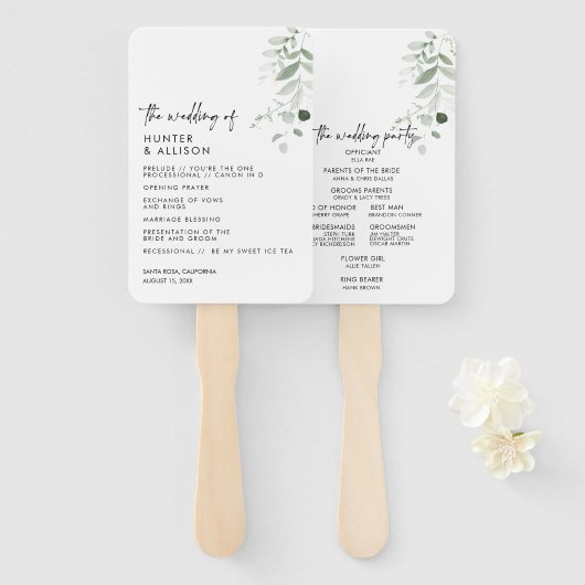 Modern Greenery Wedding Programme Fan Handwaaier (Voorkant en achterkant)
