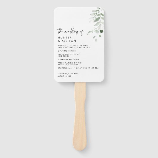 Modern Greenery Wedding Programme Fan Handwaaier (Voorkant)