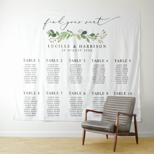 Modern Greenery Wedding Seating Plan Wandkleed (In Situ (horizontaal))