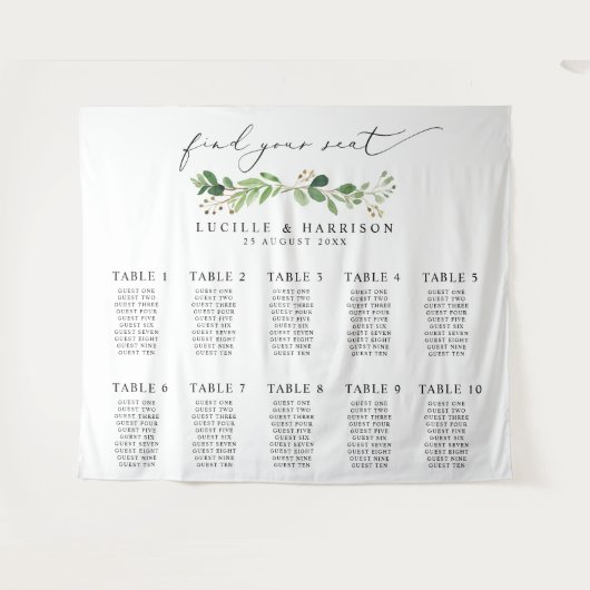 Modern Greenery Wedding Seating Plan Wandkleed (Voorkant (horizontaal))