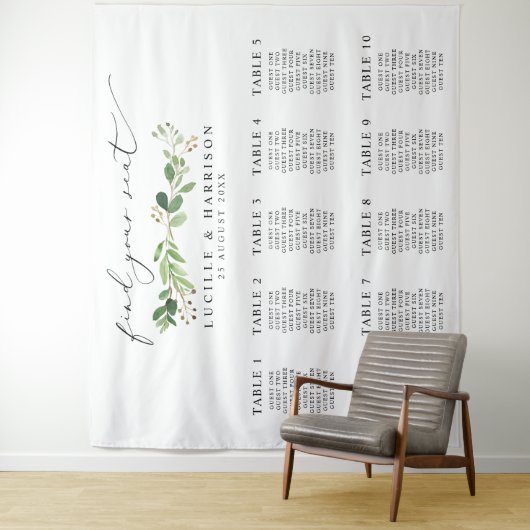 Modern Greenery Wedding Seating Plan Wandkleed (In situ)