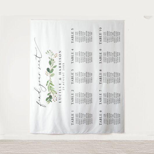 Modern Greenery Wedding Seating Plan Wandkleed (Voorkant)