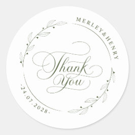 Modern Greenery Wedding Thank You Favor Ronde Sticker
