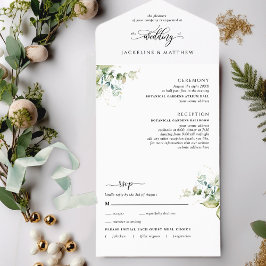 Modern Greenery Wedding w/ Perforated RSVP All I In One Uitnodiging