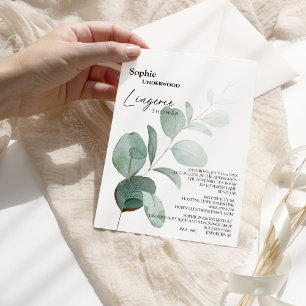 Modern Greenery White Bridal Lingerie Shower Kaart