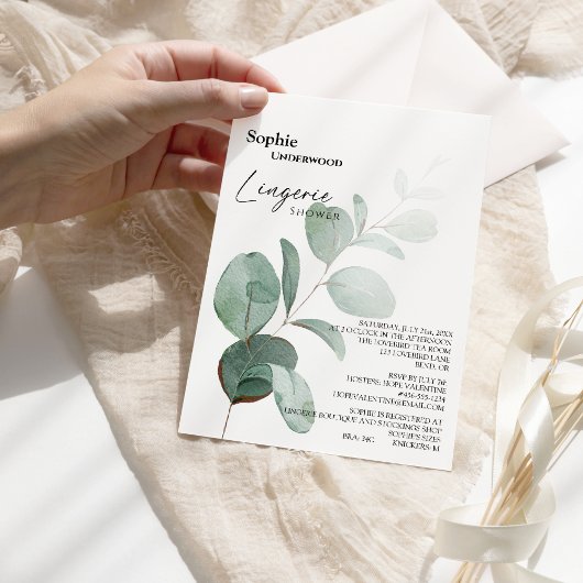Modern Greenery White Bridal Lingerie Shower Kaart
