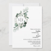 Modern Greenery White Monogram Foto Weddenschap Kaart (Voorkant)