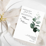 Modern Greenery White Niets Fancy huwelijk Kaart<br><div class="desc">Dit moderne groene witte, niets fancy huwelijksuitnodigingsontwerp biedt een eenvoudige mix en past coördinerende stijlen in zwart-wit aan met delicate groene elementen, waardoor je op een beschamende manier kunt floreren rond eenvoudige, geavanceerde typografie en een prachtig, minimaal kalligrafiekscript. De waterverf eucalyptus en andere botanische bladeren zijn prachtig doorheen, met donkere...</div>