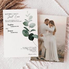Modern Greenery White Niets Fancy Photo Wedding Kaart