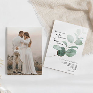 Modern Greenery White Photo Wedding Kaart
