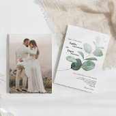 Modern Greenery White Photo Wedding Kaart