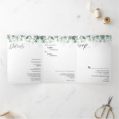 Modern Greenery White Tri-Fold Wedding Invitation Drieluik Uitnodiging (Binnen)