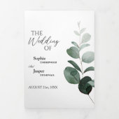 Modern Greenery White Tri-Fold Wedding Invitation Drieluik Uitnodiging (Cover)