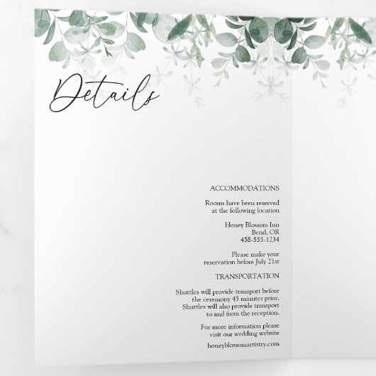 Modern Greenery White Tri-Fold Wedding Invitation Drieluik Uitnodiging (Binnenzijde eerst)