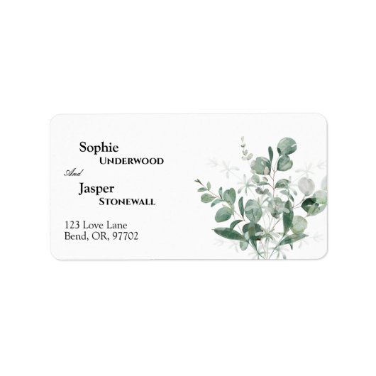 Modern Greenery White Wedding Address Etiket (Voorkant)