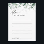 Modern Greenery White Wedding Advice Kaart<br><div class="desc">Dit moderne grillige witte trouwadvieskaartontwerp biedt een eenvoudige mix en past coördinerende stijlen in zwart-wit aan met delicate groene elementen, waardoor de bloei van de eenvoudige, geavanceerde typografie en het mooie, minimale kalligrafiemanuscript schitterend is. De waterverf eucalyptus en andere botanische bladeren zijn prachtig doorheen, met donkere smaragd in een ombre-effect...</div>