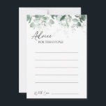 Modern Greenery White Wedding Advice Kaart<br><div class="desc">Dit moderne grillige witte trouwadvieskaartontwerp biedt een eenvoudige mix en past coördinerende stijlen in zwart-wit aan met delicate groene elementen, waardoor de bloei van de eenvoudige, geavanceerde typografie en het mooie, minimale kalligrafiemanuscript schitterend is. De waterverf eucalyptus en andere botanische bladeren zijn prachtig doorheen, met donkere smaragd in een ombre-effect...</div>