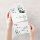 Modern Greenery White Wedding All In One Uitnodiging (Afscheurbaar)