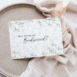 Modern Greenery White Wedding Bridesmaid Voorstel Kaart<br><div class="desc">Deze moderne bruine bruine bruidsbruidbruidbruidsontwerpuitnodiging biedt een eenvoudige mix en past coördinerende stijlen in zwart-wit aan met delicate grijze elementen, waardoor de fraaie bloei rond eenvoudige, geavanceerde typografie en een prachtig, minimaal kalligrafiescript ontstaat. De waterverf eucalyptus en andere botanische bladeren zijn prachtig doorheen, met donkere smaragd in een ombre-effect tot...</div>