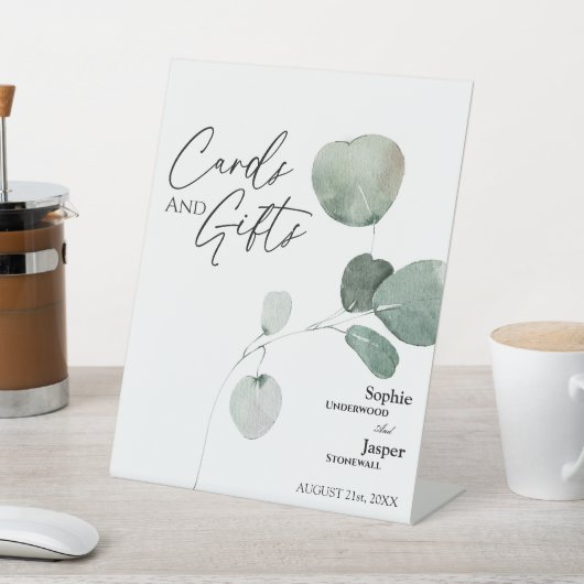 Modern Greenery White Wedding Cards and Gifts Sign Reclamebord Met Voetstuk (Insitu)