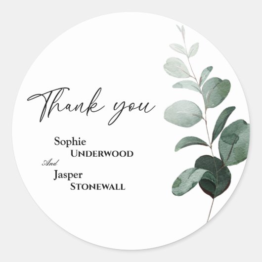 Modern Greenery White Wedding Dank je Sticker (Voorkant)
