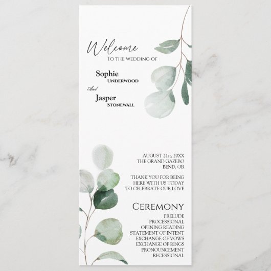 Modern Greenery White Wedding Flat Program Programmakaart (Voorkant)