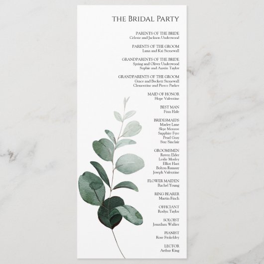 Modern Greenery White Wedding Flat Program Programmakaart (Achterkant)