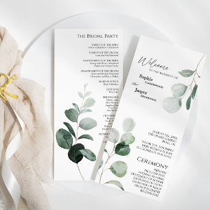 Modern Greenery White Wedding Flat Program Programmakaart