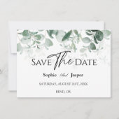 Modern Greenery White Wedding Flat Save the Date (Voorkant)