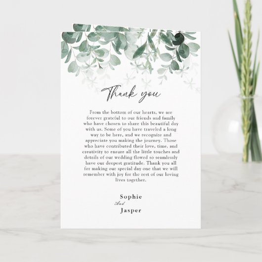 Modern Greenery White Wedding Folded Programme Programma (Achterkant)