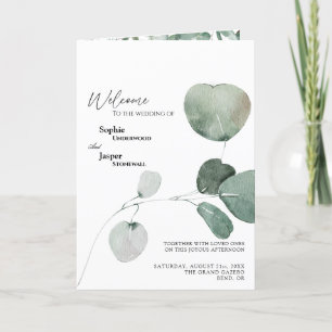 Modern Greenery White Wedding Folded Programme Programma