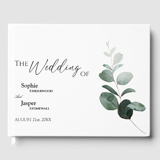 Modern Greenery White Wedding Guest Book Gastenboek (Voorkant)