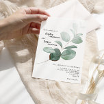 Modern Greenery White Wedding Invitation Kaart<br><div class="desc">Dit moderne groene, witte bruiloft-uitnodigingsontwerp biedt een eenvoudige mix en past coördinerende stijlen in zwart-wit aan met delicate grijze elementen, waardoor je gemakkelijk kunt floreren rond eenvoudige, geavanceerde typografie en heerlijk, minimaal kalligrafiescript. De waterverf eucalyptus en andere botanische bladeren zijn prachtig doorheen, met donkere smaragd in een ombre-effect tot lichtgroene...</div>