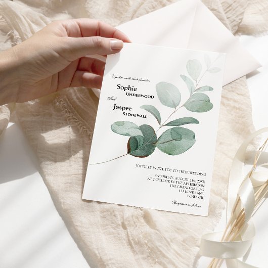 Modern Greenery White Wedding Invitation Kaart