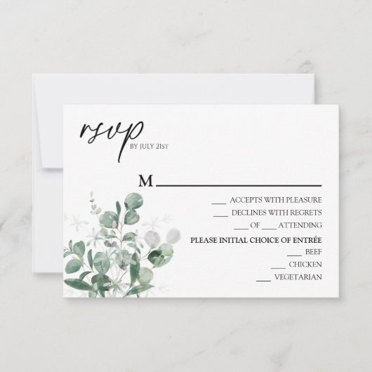 Modern Greenery White Wedding Menu RSVP-kaart (Voorkant)