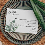 Modern Greenery White Wedding Menu RSVP-kaart<br><div class="desc">Dit moderne griekse witte-trouwmenu rsvp-kaartontwerp biedt een eenvoudige mix en past coördinerende stijlen in zwart-wit aan met delicate grijze elementen, waardoor je een fraaie bloei rond eenvoudige, geavanceerde typografie en een prachtig, minimaal kalligrafiescript kunt realiseren. De waterverf eucalyptus en andere botanische bladeren zijn prachtig doorheen, met donkere smaragd in een...</div>