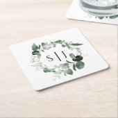 Modern Greenery White Wedding Monogram Kartonnen Onderzetters (Schuin)