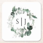 Modern Greenery White Wedding Monogram Kartonnen Onderzetters (Voorkant)