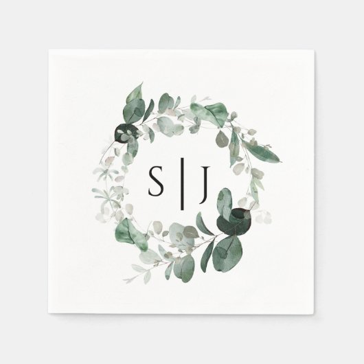 Modern Greenery White Wedding Monogram Napkin Servet (Voorkant)