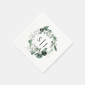 Modern Greenery White Wedding Monogram Napkin Servet (Hoek)