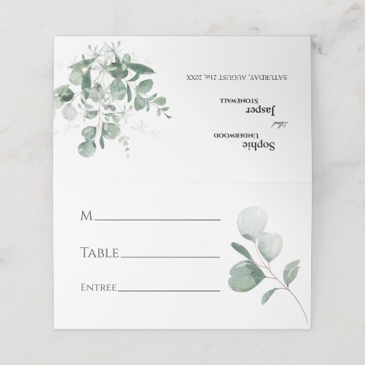 Modern Greenery White Wedding Place Card Plaatskaartje (Buitenkant ongevouwen)