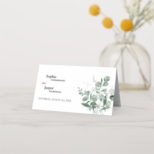 Modern Greenery White Wedding Place Card Plaatskaartje (Achterkant)
