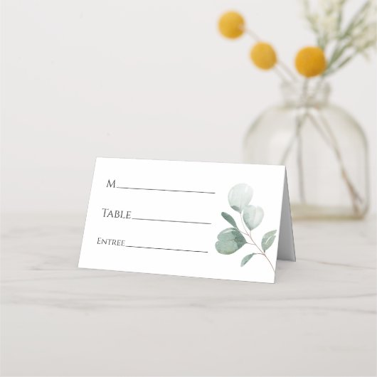 Modern Greenery White Wedding Place Card Plaatskaartje (Voorkant)