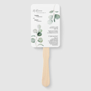 Modern Greenery White Wedding Programme Fan Handwaaier