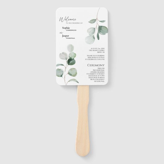 Modern Greenery White Wedding Programme Fan Handwaaier (Voorkant)