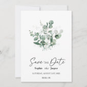 Modern Greenery White Wedding Save the Date (Voorkant)