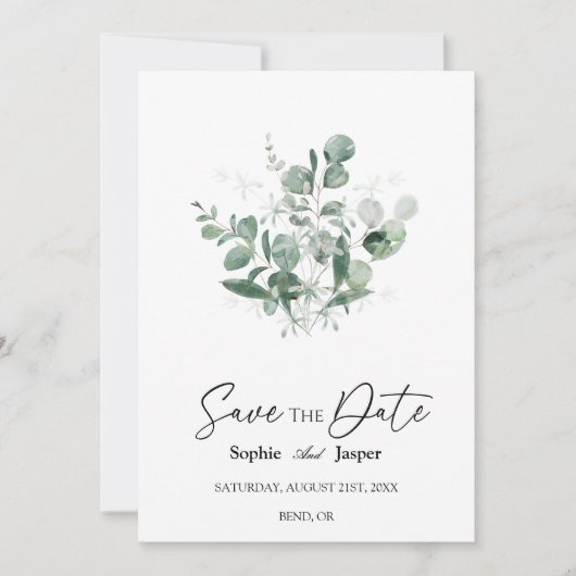 Modern Greenery White Wedding Save the Date (Voorkant)