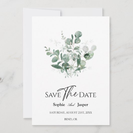 Modern Greenery White Wedding Save the Date Kaart (Voorkant)